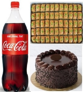 2-3 Kişilik Klasik Çikolatalı Pasta 1 kg Baklava ve Cola Fırsatı