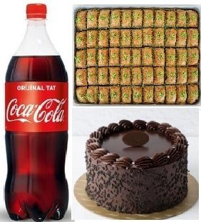 2-3 Kişilik Klasik Çikolatalı Pasta 1 kg Baklava ve Cola Fırsatı