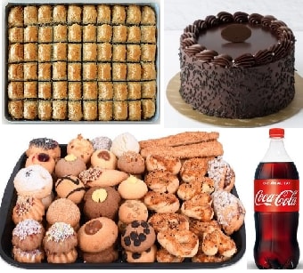 Akşam Çayı Seti: 1 Kg Kuru Pasta 1 Kg Baklava Pasta ve 1 Lt Kola