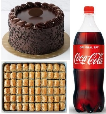 Çikolatalı Pasta 1 kg Cevizli Baklava ve 1 Litre Cola Kombo Paket